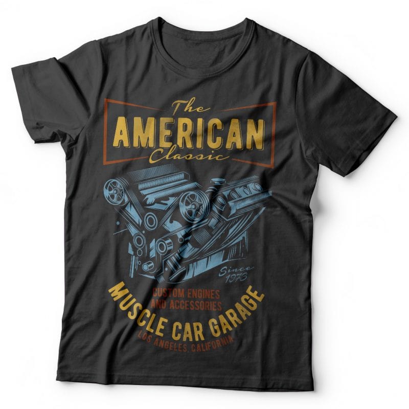 800x800 American Muscle Car Garage T Shirt Vector