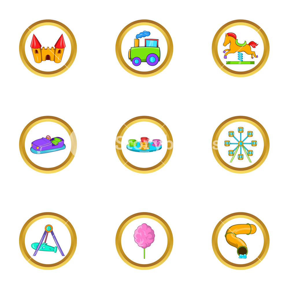 1000x1000 Amusement Park Icon Set Cartoon Set Of Amusement Park Vector