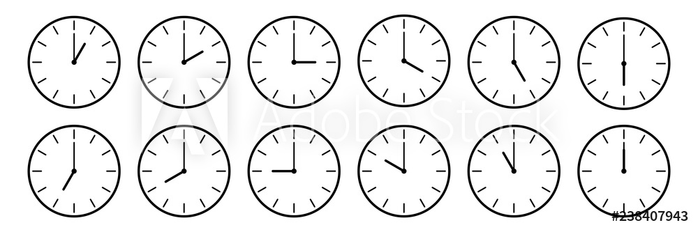 1000x333 Photo Art Print Horizontal Set Of Analog Clock Icon Notifying