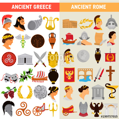 500x500 Rome And Greece Great Civilizations Color Flat Icons Set Stock