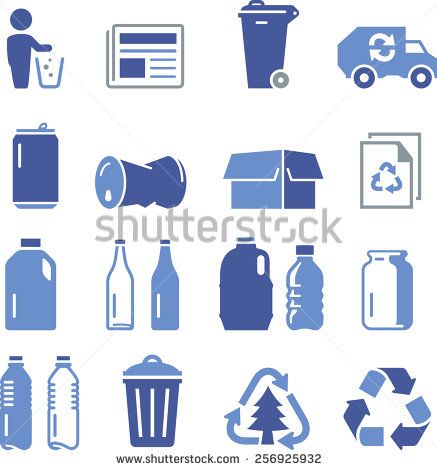 437x470 Recycling Icons Including Paper, Glass, Aluminum, Cardboard
