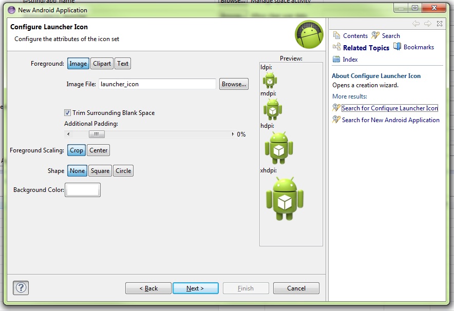 884x606 How To Open Up 'launcher Icon Creation Wizard' In Eclipse