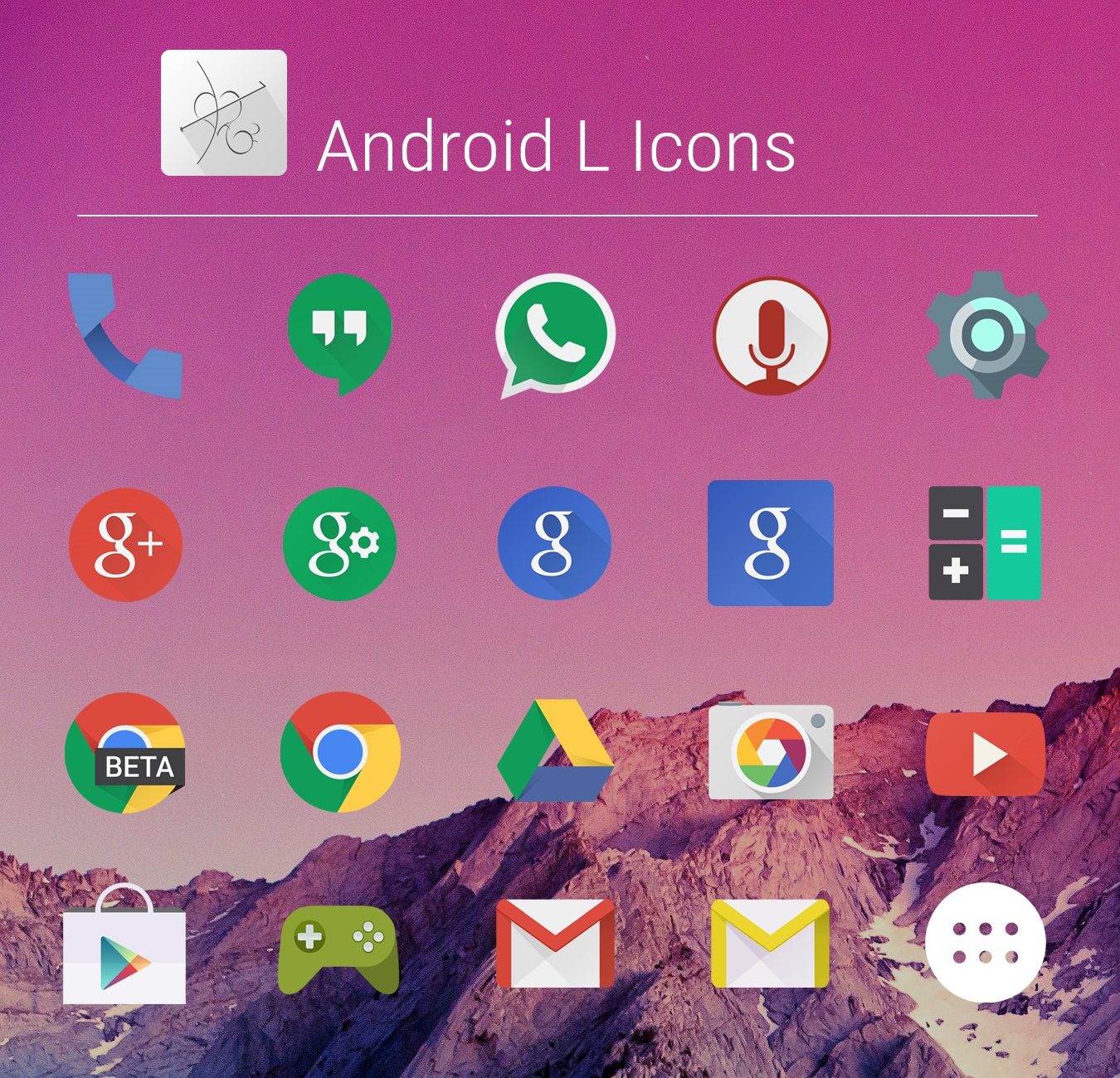 1350x1300 Android Lollipop Flat Icon Pack Android