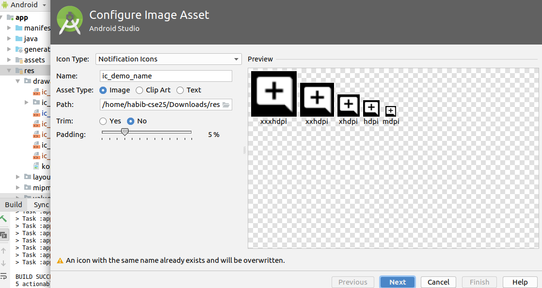 1118x595 Changing Notification Icon Color In Image Asset In Android Studio