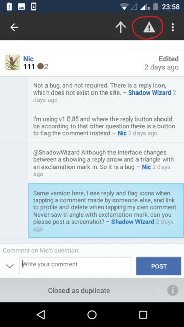 360x640 Reply Icon Is Not Showing For Comment In Android App