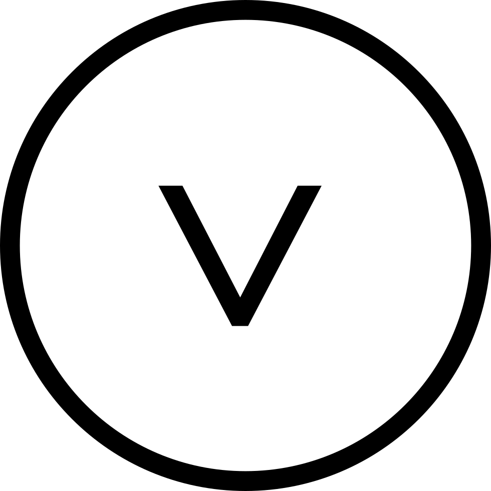 Символ v. Буква v. Значок v. Логотип v в круге. В черном круге буква
