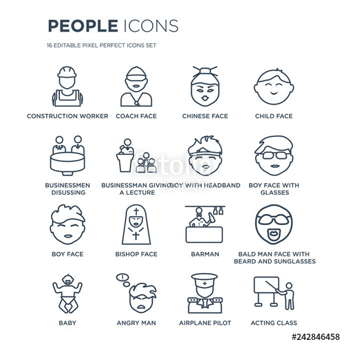 500x500 Linear People Icons Such As Construction Worker, Coach Face