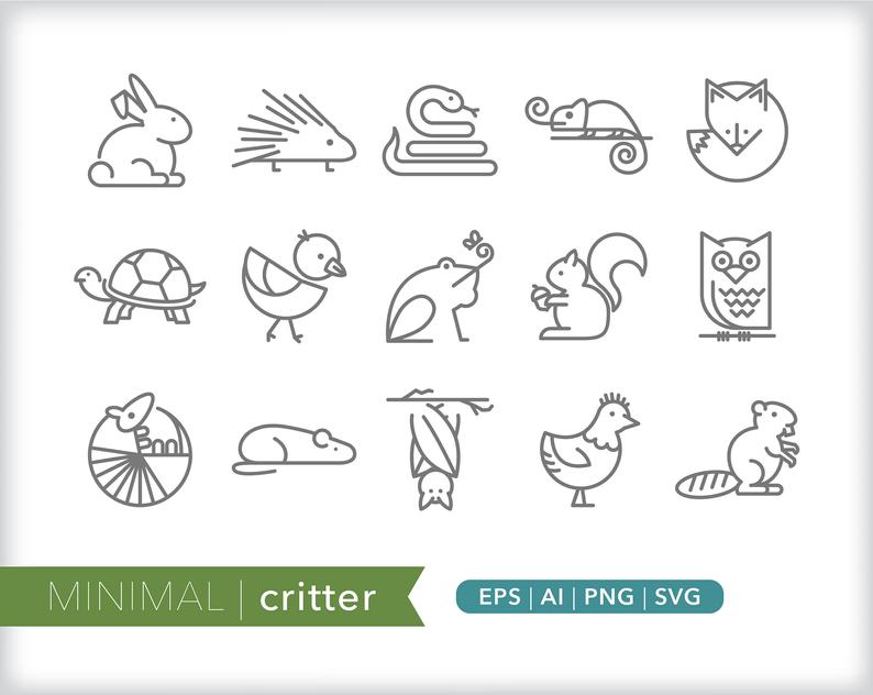 794x632 Critter Line Icons Animal Icon Illustrations Png Etsy