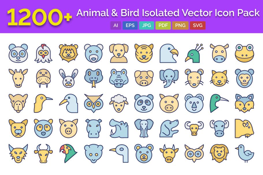 911x608 Animal And Bird Isolated Vector Icons Pack Codester