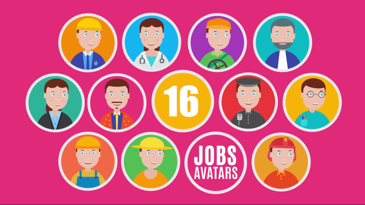 1280x720 Animated Jobs Avatar Icons Pack