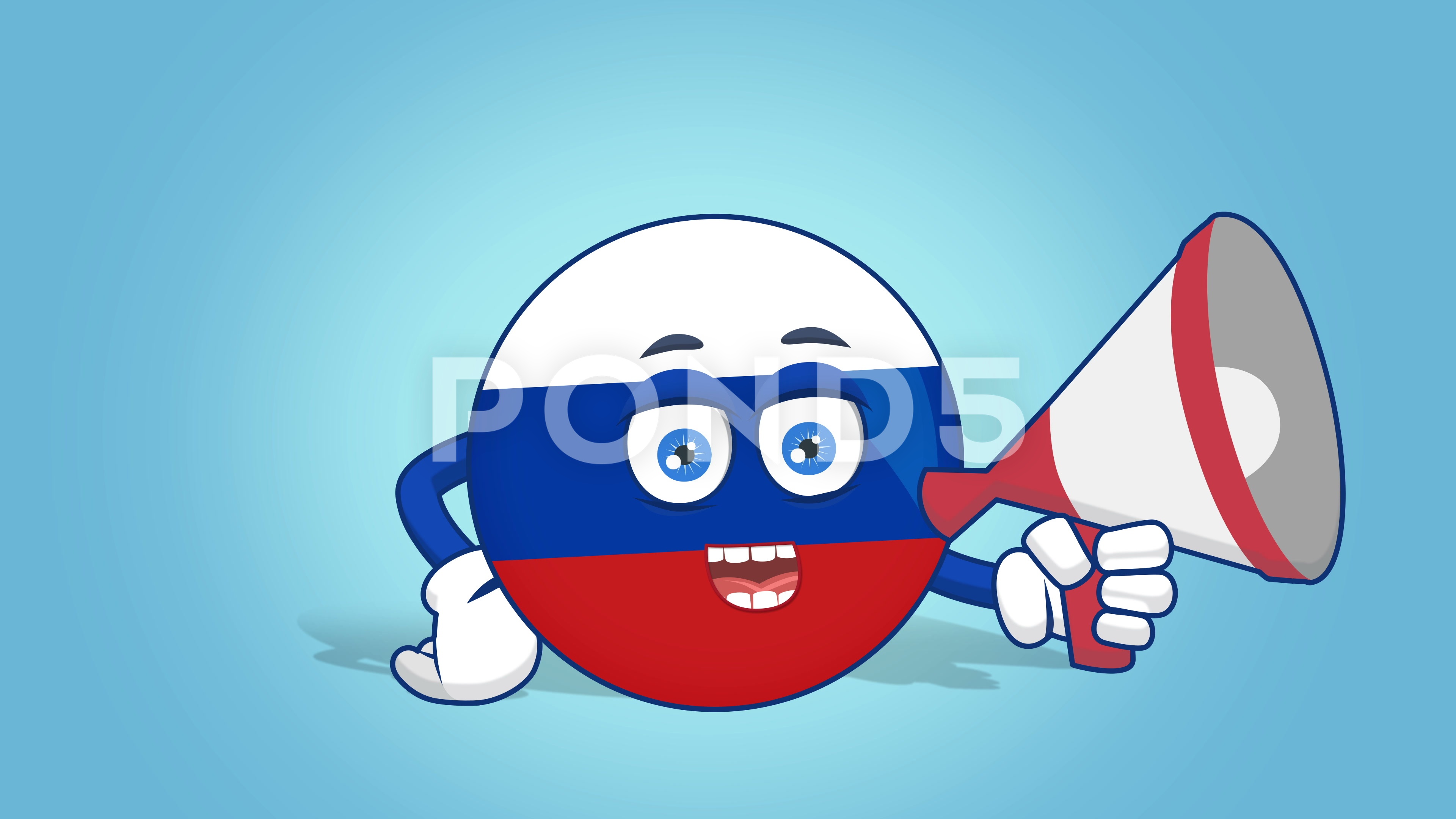 3840x2160 Cartoon Icon Flag Russia Speaker Megaphone With Face Animation