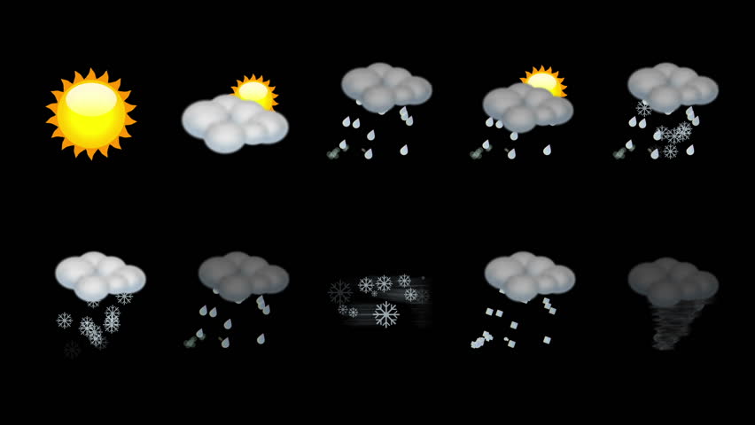 852x480 Weather Animated Icon Set Loop Stock Footage Video