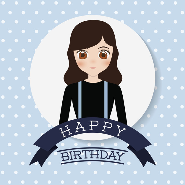 626x626 Happy Birthday Card With Anime Girl Icon Colorful Design Vector