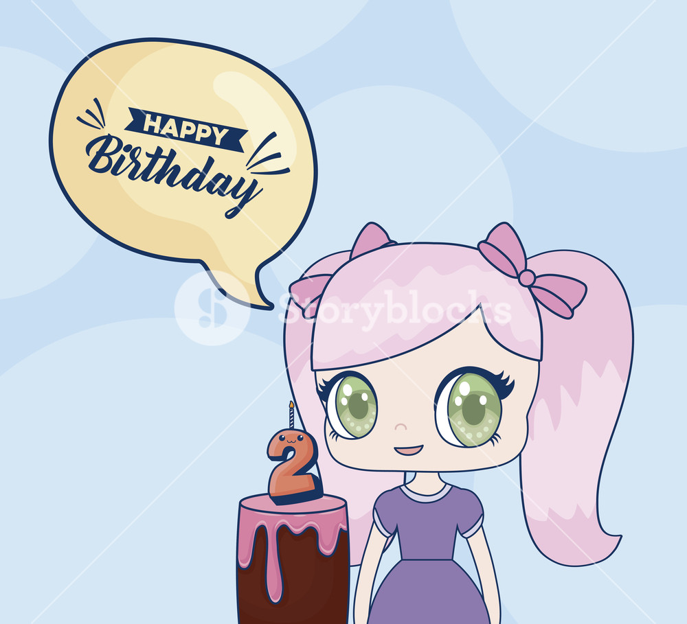 1000x909 Happy Birthday Design With Birthday Cake And Kawaii Anime Girl