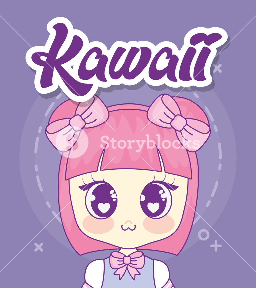 891x1000 Kawaii Anime Girl Icon Over Purple Background, Vector Illustration
