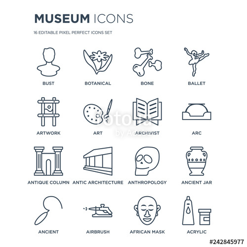 500x500 Linear Museum Icons Such As Bust, Botanical, Airbrush, Ancient