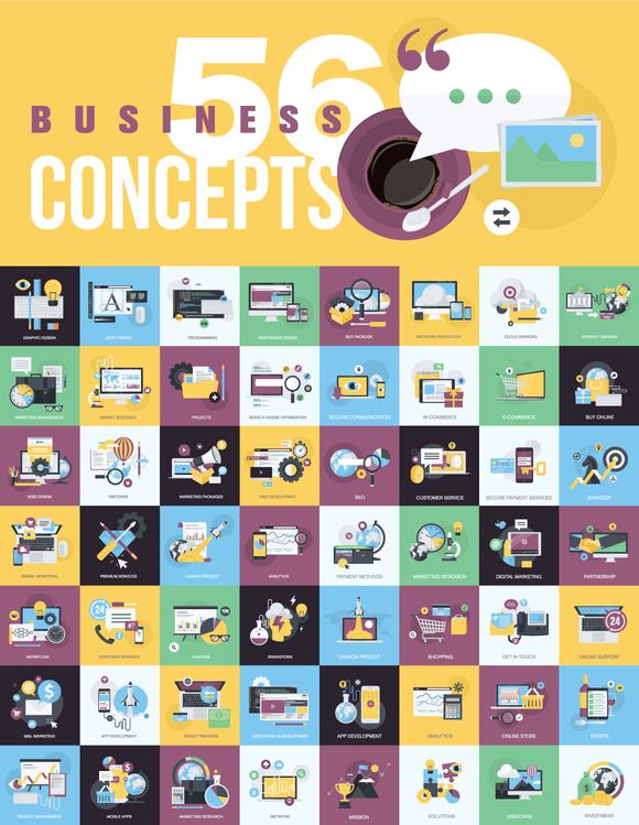 580x749 Flat Design Style Concept Icons