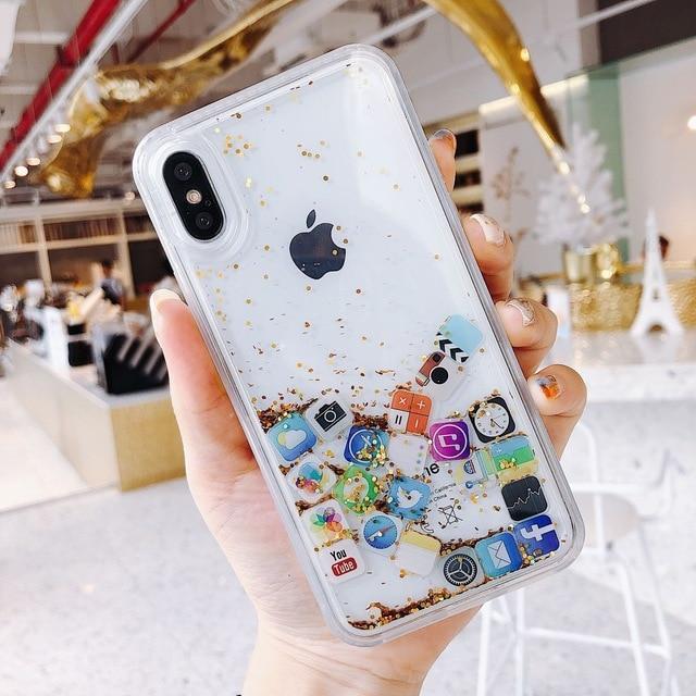 640x640 Modern Apple Style App Icon Gold Silver Glitter Quicksand Silicone