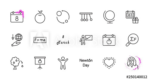 500x268 Newton's Day Set Line Vector Icon Contains Such Icons As Newton