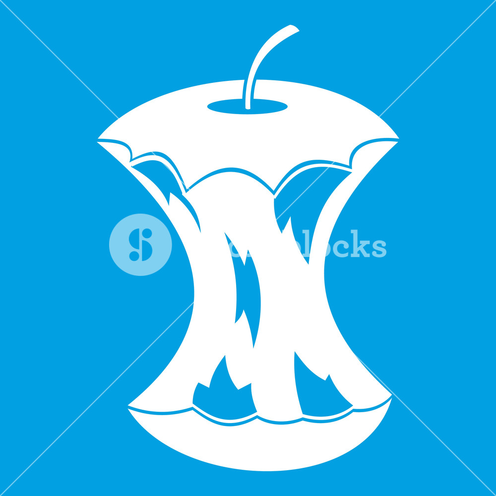 1000x1000 Apple Core Icon White Isolated On Blue Background Vector