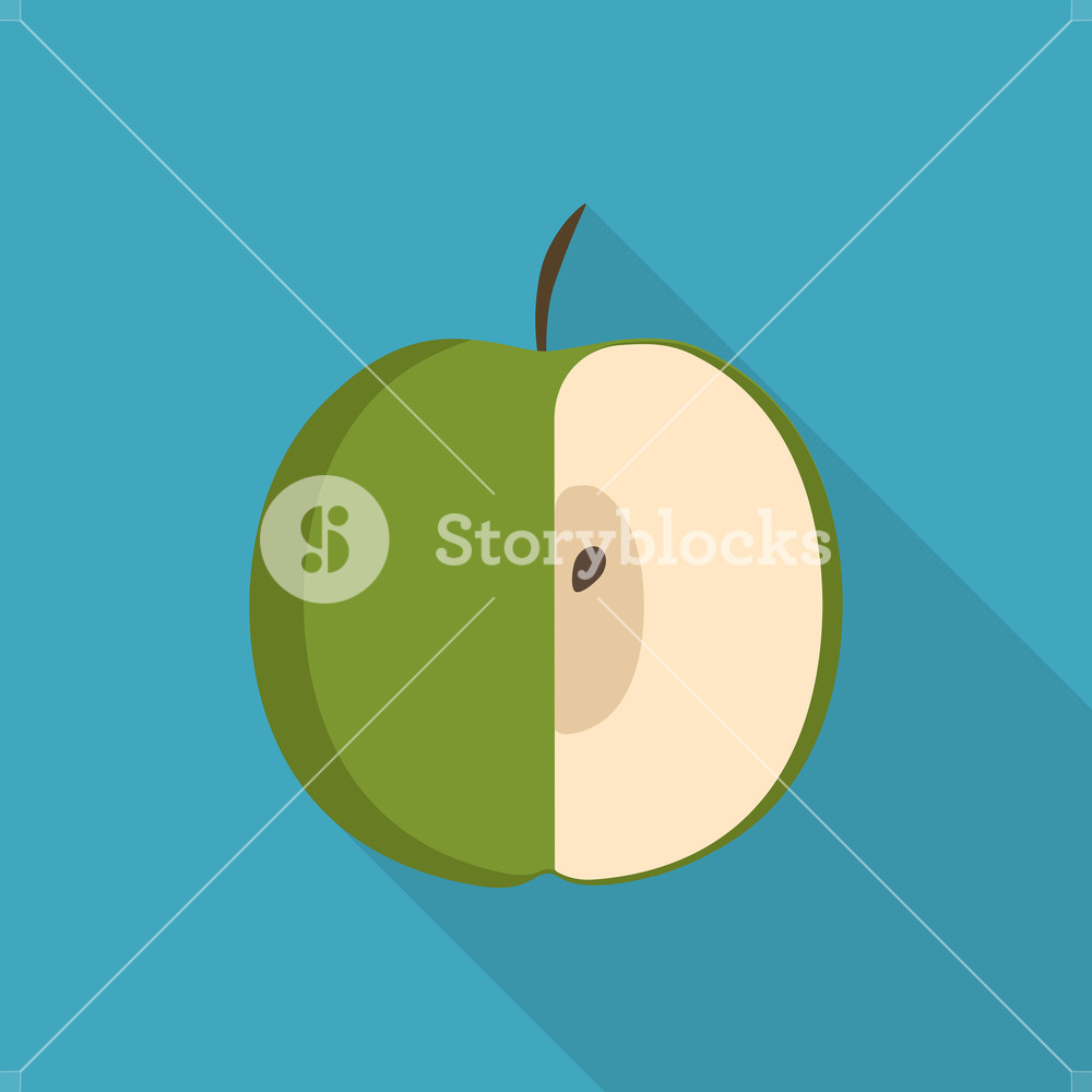 1000x1000 Green Half Apple Icon In Flat Long Shadow Design Royalty Free