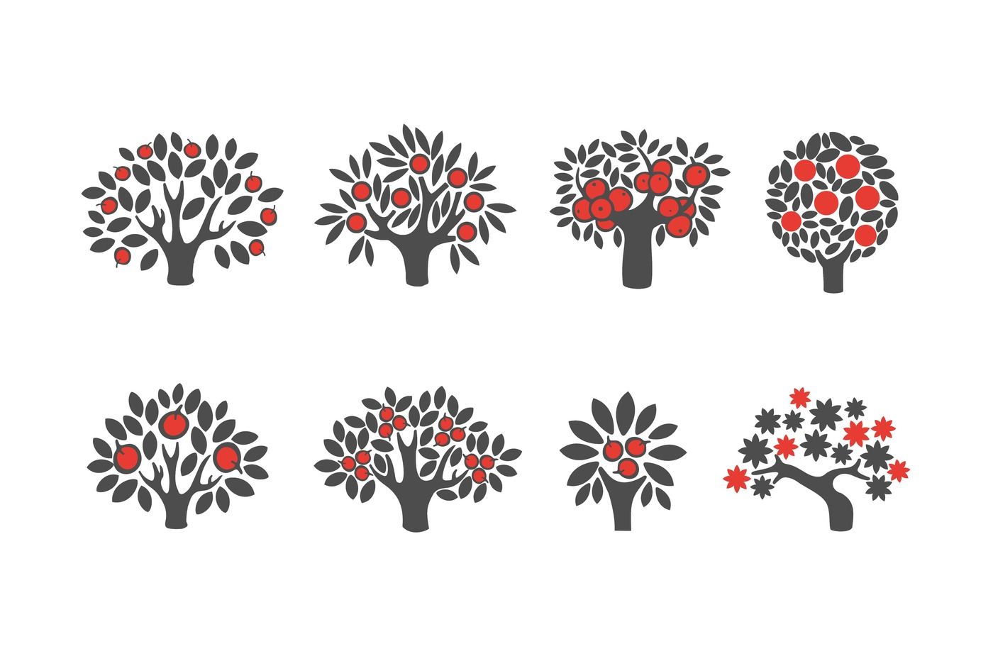 1400x932 Apple Tree Illustration Icon Set