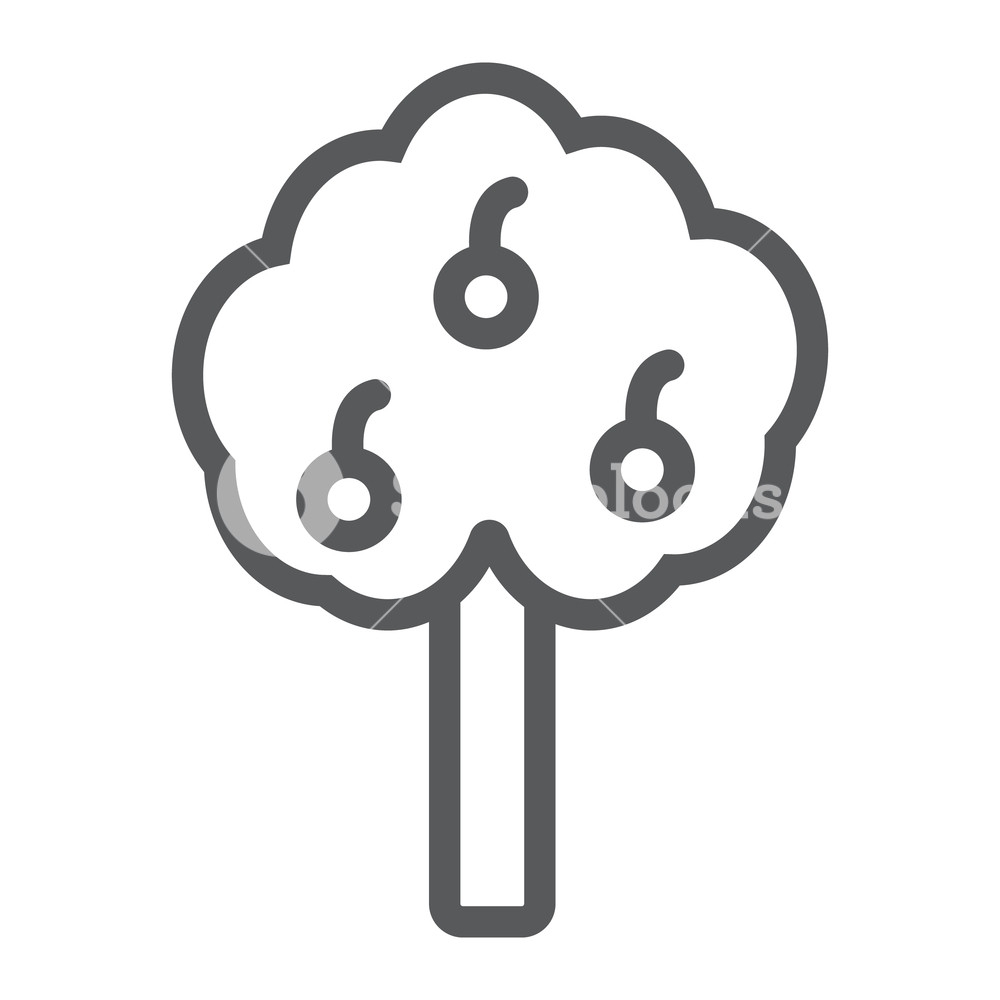 1000x1000 Apple Tree Line Icon, Farm And Garden, Fruit Tree Sign, Vector