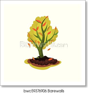 362x382 Flat Vector Icon Of Young Apple Tree With Red Orange Leaves