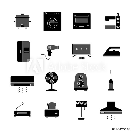 500x500 Home Appliances Icon Set, Electronic Appliance Icon