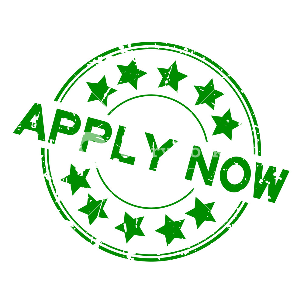 1000x1000 Grunge Green Apply Now Word With Star Icon Round Rubber Seal Stamp