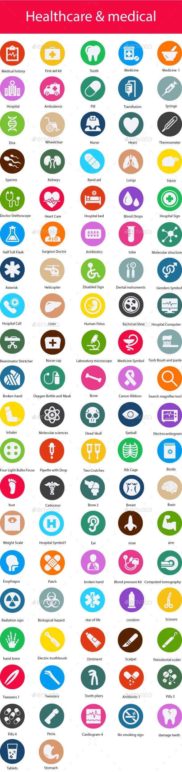 590x2500 Set Ofhealthcare Medical Flat Glyph Icons Great