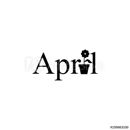 500x500 April Icon Written Name Of The Month With Different Elements