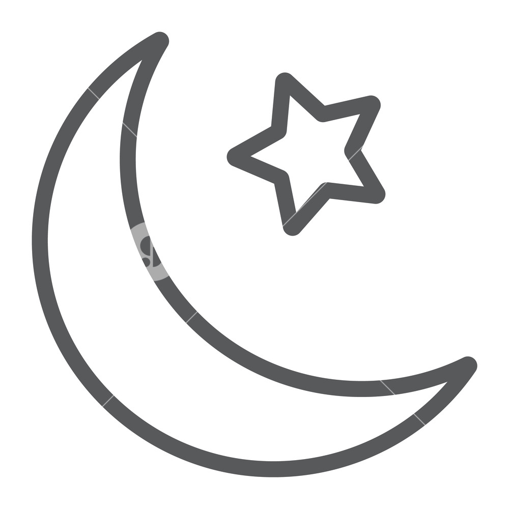 1000x1000 Islamic Crescent Line Icon, Arabic And Islam, Moon And Star Sign