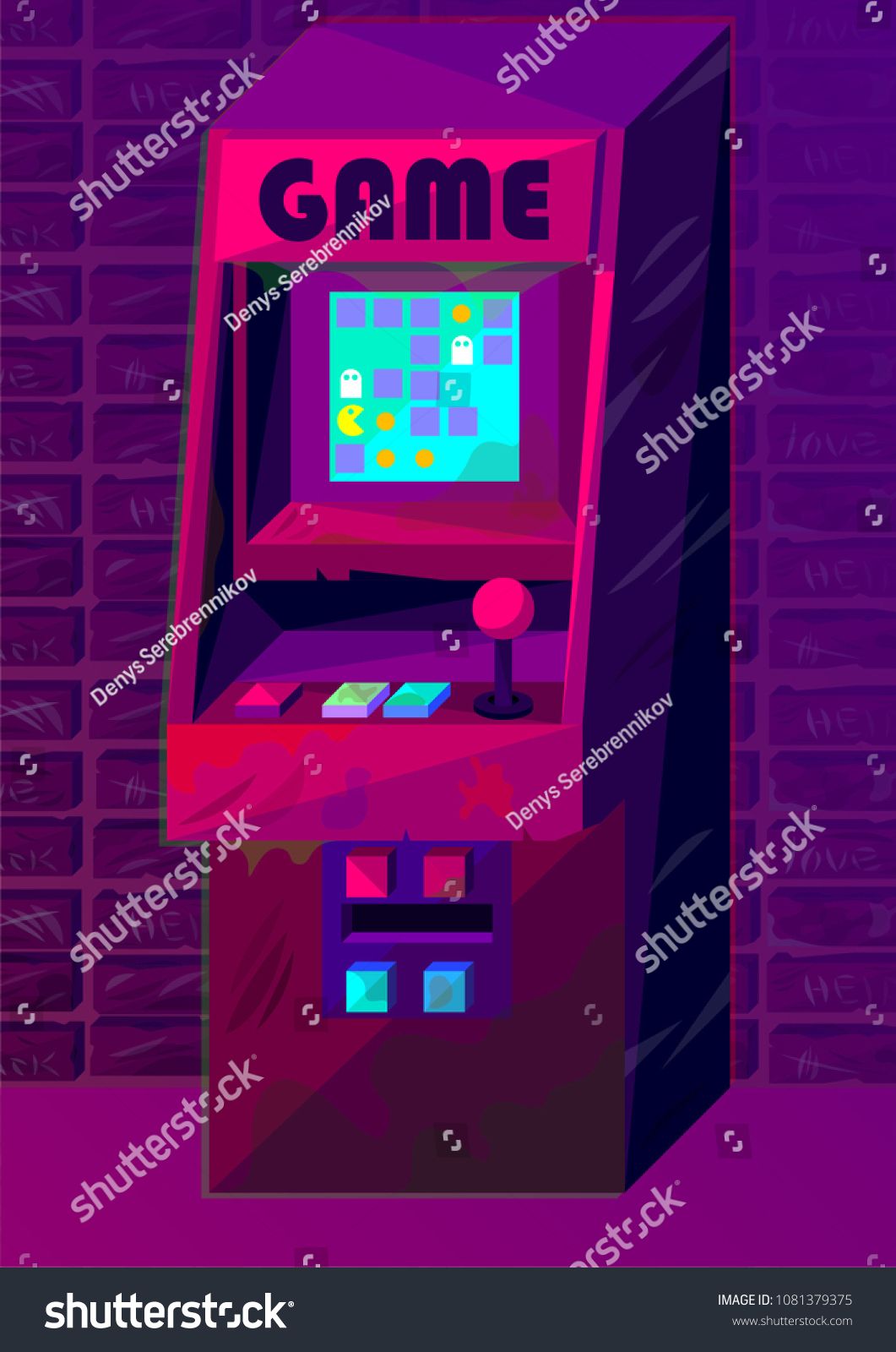 1061x1600 Vector Illustration Arcade Machine In Retro Futurism Style