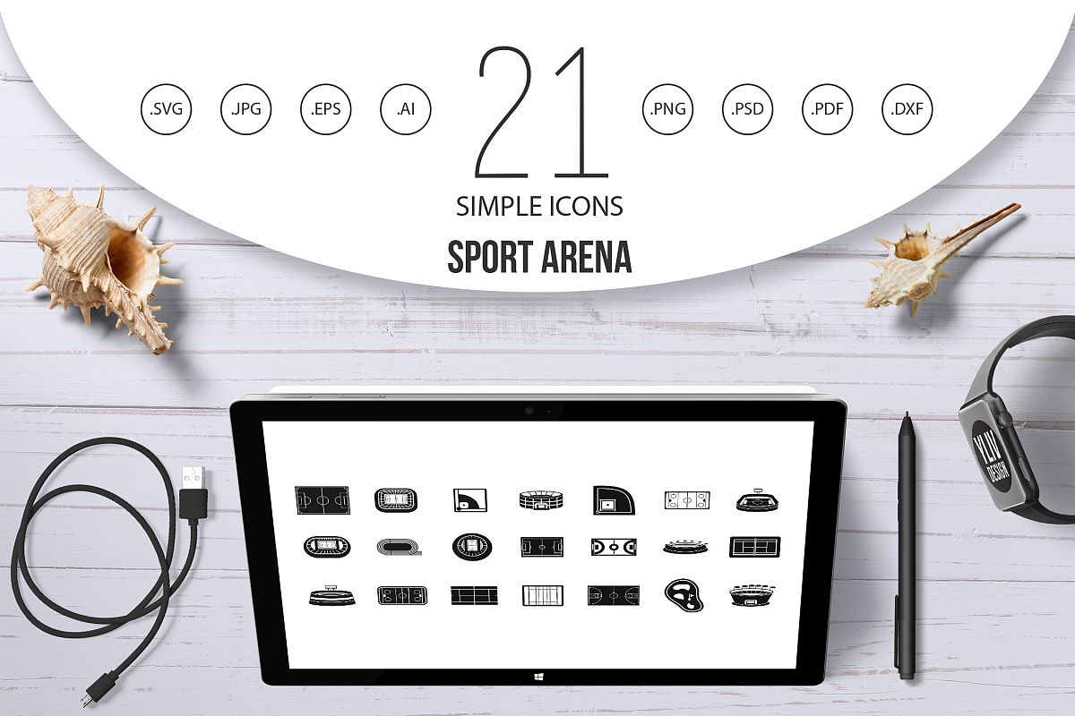 1200x800 Sport Arena Icon Set, Simple Style