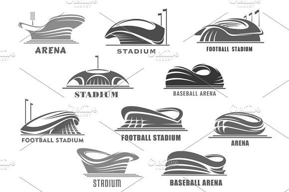 580x386 Vector Icons Of Football Arena Or Sport Stadium Illustrations