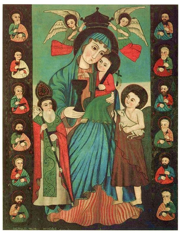 619x800 Armenian Icon, Century Madonna With Child And The Apostles