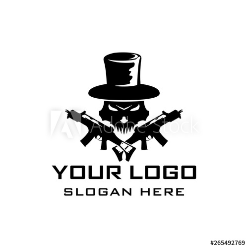 500x500 Devil Skull Icon With Cross Gun Vector Logo Design Template