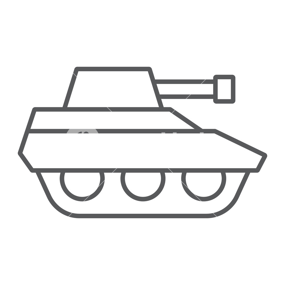 1000x1000 Military Tank Thin Line Icon, War And Army, Vehicle Sign, Vector