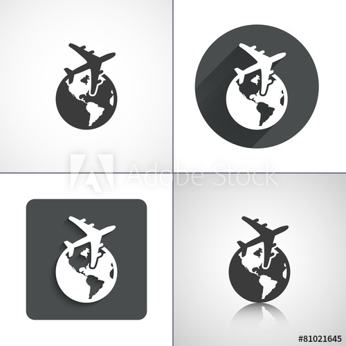 500x500 Plane Around The World Icon Flat Shadow Designs