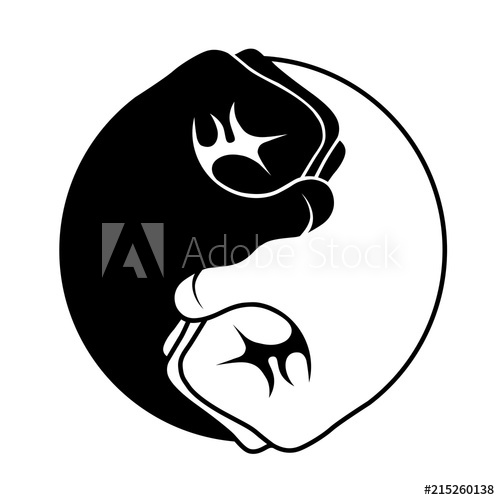 500x500 Yin Yang Two Fists, Black White, Martial Arts Icon, Logo, Symbol