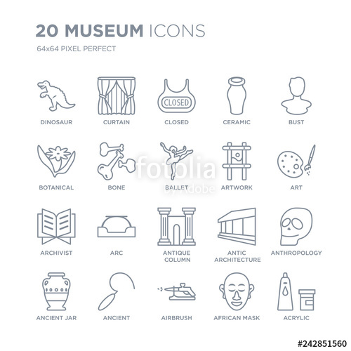 500x500 Collection Of Museum Linear Icons Such As Dinosaur, Curtain
