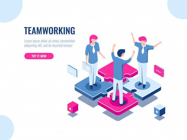 626x469 Teamwork Success Isometric Icon, Puzzle Business Solution, Working