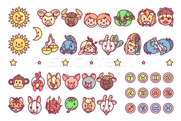 600x400 Vector Cute Chinese Astrology Icon Vector Illustration Vetrakori