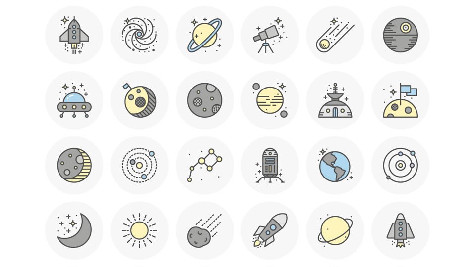 960x540 Freebies Futuristic Space And Astronomy Flat Line Icon Set