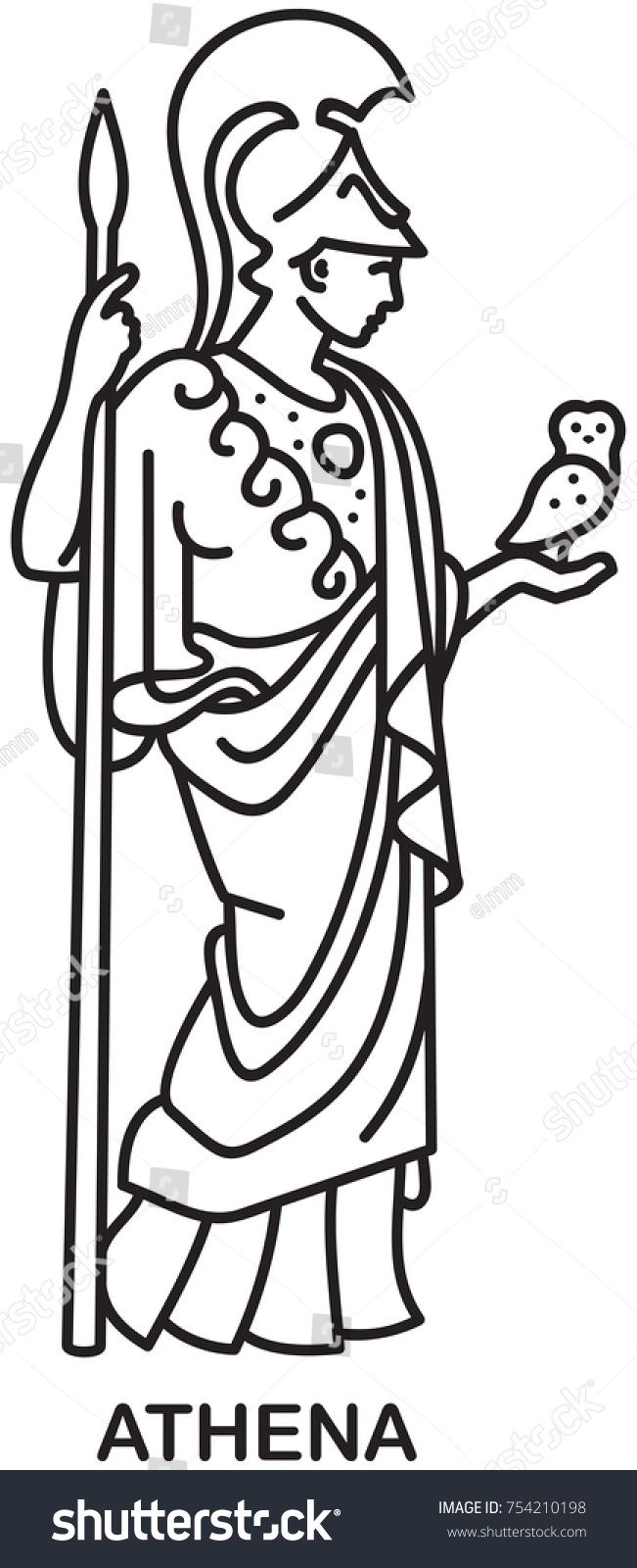 651x1600 Athena, Ancient Greek Goddess Of Wisdom, Craft, And War Line Draw
