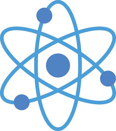 390x440 Atom Icon, Modern Minimal Flat Design Style, Science Vector Symbol