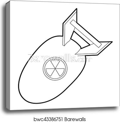 382x390 Atomic Bomb Icon, Outline Style, Canvas Print Barewalls Posters