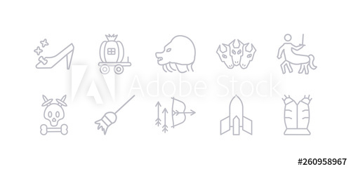 500x241 Simple Gray Vector Icons Set Such As Armor, Atomic Bomb, Bow