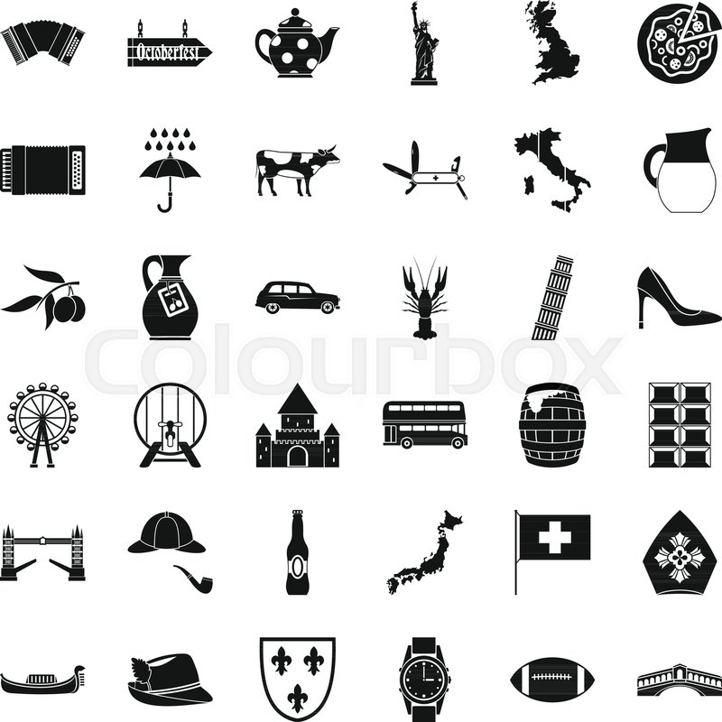 800x800 Tourist Attraction Icons Set Simple Stock Vector Colourbox